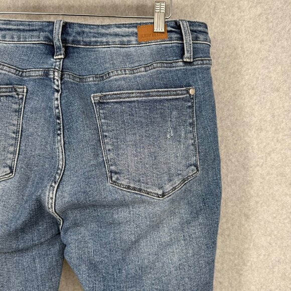 Judy Blue Mid Rise Demi Crop Bootcut Jeans Size 15/32 Medium Wash Stretch Casual - Picture 5 of 14